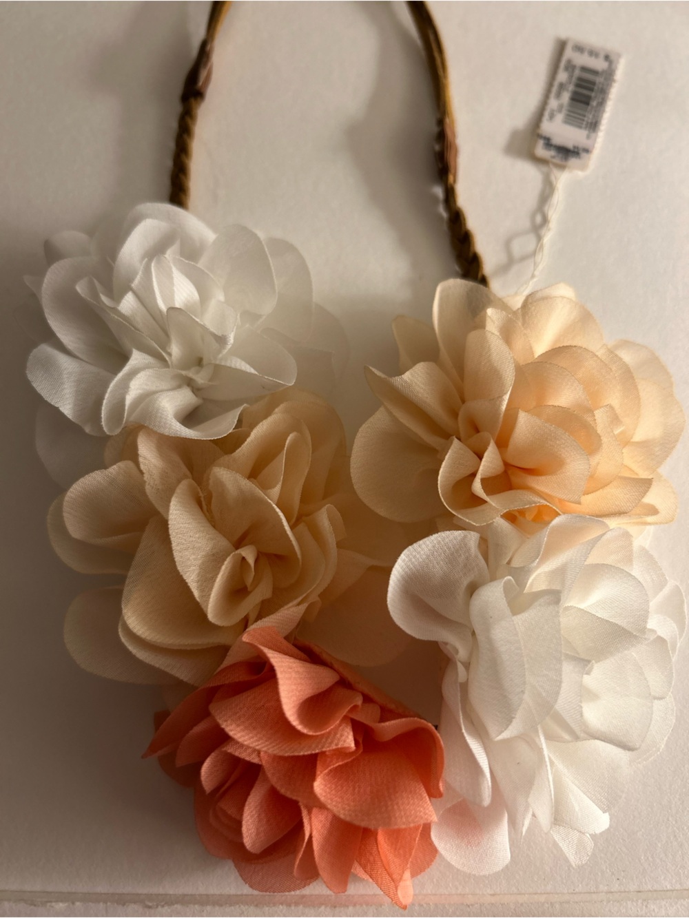 NWT American Eagle Necklace Chiffon Fabric Flowers Peach, white, coral,suede tie